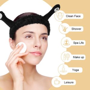 LOPHE Haarband Kosmetik, 3 Stück Make up Skincare Headband Damen, Elastic Spa Abschmink Haarbänder Schnecke, Stirnband Kosmetik Zum Waschen Gesicht Für Yoga Sport Hautpflege(schwarz+weiß+grau) 13