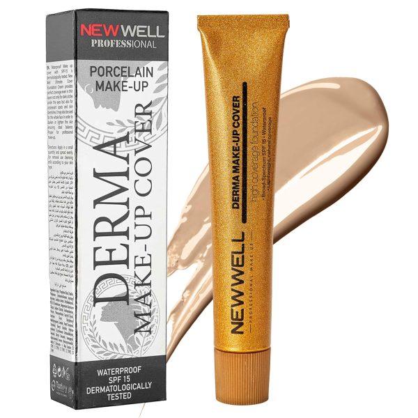 NEW WELL Derma MakeUp Cover Wasserfeste Foundation - Perfekter Teint & hohe Deckkraft - Vegan & natürliche Inhaltsstoffe - Für alle Hauttypen (Silver) 1