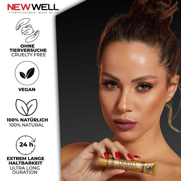 NEW WELL Derma MakeUp Cover Wasserfeste Foundation - Perfekter Teint & hohe Deckkraft - Vegan & natürliche Inhaltsstoffe - Für alle Hauttypen (Silver) 2