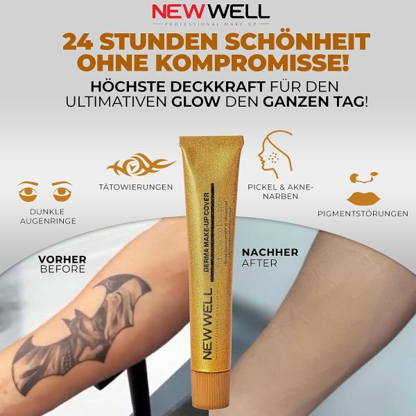 NEW WELL Derma MakeUp Cover Wasserfeste Foundation - Perfekter Teint & hohe Deckkraft - Vegan & natürliche Inhaltsstoffe - Für alle Hauttypen (Silver) 3