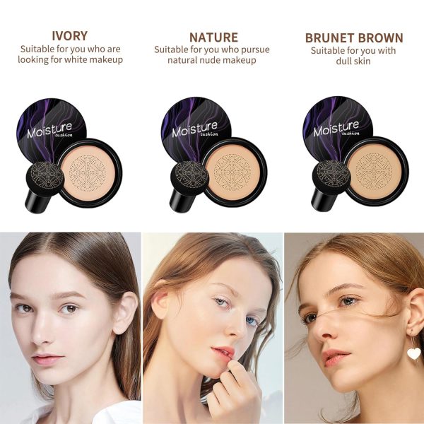 Air Cushion Foundation CC Creme Feuchtigkeitsspendender Concealer BB Creme Pilzkopf Luftkissen Flüssige Grundierung Creme Foundation für Makelloses Make up (Natürlich) 2