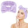 Spa Bowknot Stirnband Damen Spa Haarband Kosmetik, Coral Fleece Makeup Haarbänder Elastic, Cosmetic Stirnband Breitkrempe Korallenvlies Waschen Gesicht Kopfwickel für Dusche Hautpflege Sport(Violett) 20