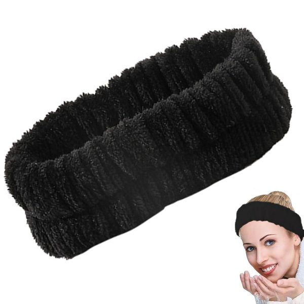 Sugeru®Flanell Elastische Haarband,Spa Stirnband Damen,Weiches Haarband Kosmetik,Rutschfest Breitkrempe Haarreifen Damen,für Dusche Hautpflege Make-up Gesichtsreinigung Mädchen Sport Yoga (Schwarz) 1