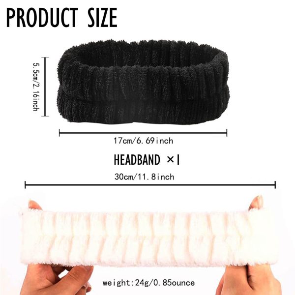 Sugeru®Flanell Elastische Haarband,Spa Stirnband Damen,Weiches Haarband Kosmetik,Rutschfest Breitkrempe Haarreifen Damen,für Dusche Hautpflege Make-up Gesichtsreinigung Mädchen Sport Yoga (Schwarz) 2