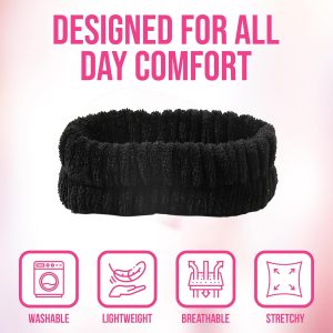 Sugeru®Flanell Elastische Haarband,Spa Stirnband Damen,Weiches Haarband Kosmetik,Rutschfest Breitkrempe Haarreifen Damen,für Dusche Hautpflege Make-up Gesichtsreinigung Mädchen Sport Yoga (Schwarz) 10