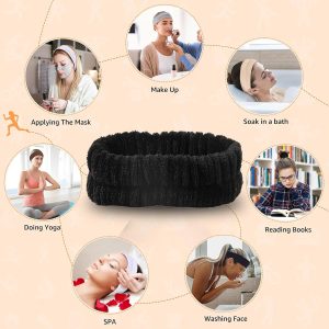 Sugeru®Flanell Elastische Haarband,Spa Stirnband Damen,Weiches Haarband Kosmetik,Rutschfest Breitkrempe Haarreifen Damen,für Dusche Hautpflege Make-up Gesichtsreinigung Mädchen Sport Yoga (Schwarz) 14