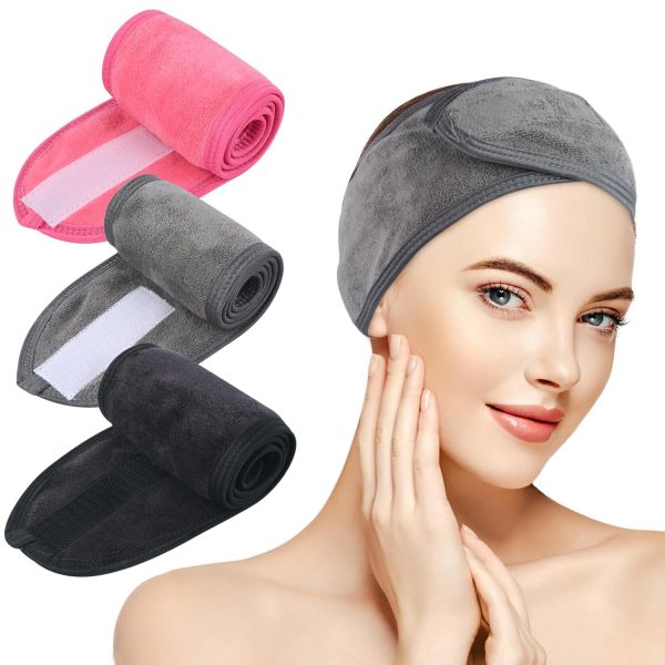 KinHwa Kosmetik Stirnband Frottee mit 2er Spa Armbänder,Haarschutzband mit Klettverschluss für kosmetische Behandlungen, Haarschutz bei Schminken,waschbar (3 pack) 1