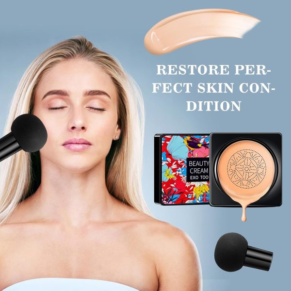 Pilzkopf Luftkissen CC Creme,Foundation Cover Concealer Make-up,Moisturizing Concealer CC Cream,Concealer Make-up Basis,Feuchtigkeitsspendende aufhellende Pigment Liquid Foundation(Natürlich) 4