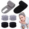 KEYRI 6 Stück Haarband Kosmetik Handgelenk Waschbänder Set, Kosmetik Stirnband Frottee Spa Stirnband Haarschutzband mit Klettverschluss Haarband für Damen Make Up Sport Yoga Dusche(Schwarz+Grau) 22