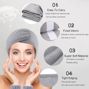 KEYRI 6 Stück Haarband Kosmetik Handgelenk Waschbänder Set, Kosmetik Stirnband Frottee Spa Stirnband Haarschutzband mit Klettverschluss Haarband für Damen Make Up Sport Yoga Dusche(Schwarz+Grau) 10