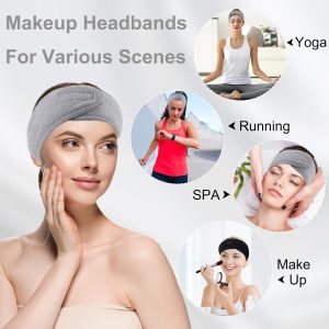 KEYRI 6 Stück Haarband Kosmetik Handgelenk Waschbänder Set, Kosmetik Stirnband Frottee Spa Stirnband Haarschutzband mit Klettverschluss Haarband für Damen Make Up Sport Yoga Dusche(Schwarz+Grau) 16