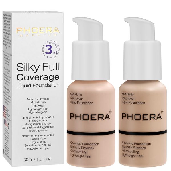 PHOERA Foundation,PHOERA Grundierung Makeup Concealer Full Coverage, Anti Aging Hydrating Serum with matte Natural lightweight Finish (101+102/Porcelain+Nude) 1