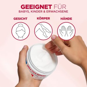 Mixa Hochkonzentrierte Feuchtigkeitspflege für Gesicht, Körper und Hände, Bei trockener und rissiger Haut, Mit Urea und Niacinamiden, Urea Cica Repair+, 150 ml 19