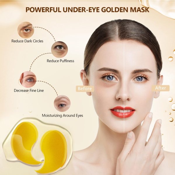 2 Stück Kollagen Hydrogel Anti Aging Augenmaske, 60 Pcs feuchtigkeitsspendende Augenpad-Maske, Gegen Augenringe, Falten, dunkle Ringe und Tränensäcke, 30 Paar Hyaluronsäure Augenpads, 24K Gold + Rosa 4