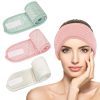 KEYRI 3 Stück Kosmetik Haarband Damen, Haarband Schminken Spa Stirnband Frottee Abschmink Haarband Verstellbare Haarschutzband mit Klettverschluss für Gesicht Waschen Sport Yoga (Grün, Rosa, Weiß) 17