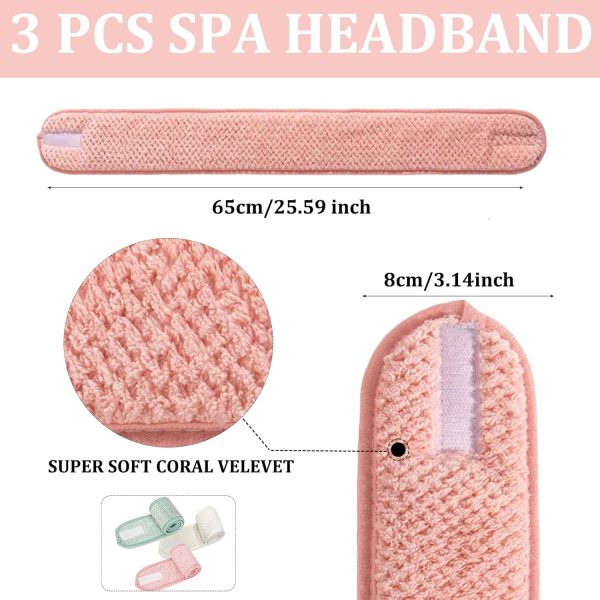 KEYRI 3 Stück Kosmetik Haarband Damen, Haarband Schminken Spa Stirnband Frottee Abschmink Haarband Verstellbare Haarschutzband mit Klettverschluss für Gesicht Waschen Sport Yoga (Grün, Rosa, Weiß) 2