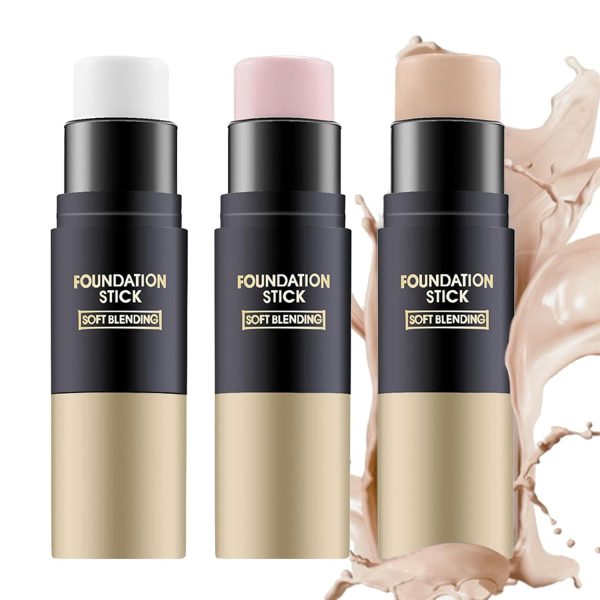 EONFAVE 3 Stück Foundation Make Up Stick, Doppelköpfig Abdeckung Und Highlight Primer Makeup Mit Bürste, Weiche Übergänge Foundation Stift Für Makelloses Gesichts-Make-Up, Gleichmäßiger Hautton 1