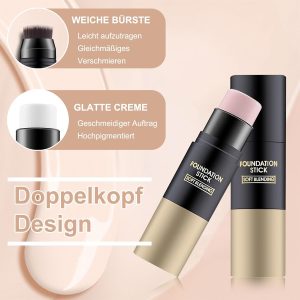 EONFAVE 3 Stück Foundation Make Up Stick, Doppelköpfig Abdeckung Und Highlight Primer Makeup Mit Bürste, Weiche Übergänge Foundation Stift Für Makelloses Gesichts-Make-Up, Gleichmäßiger Hautton 12