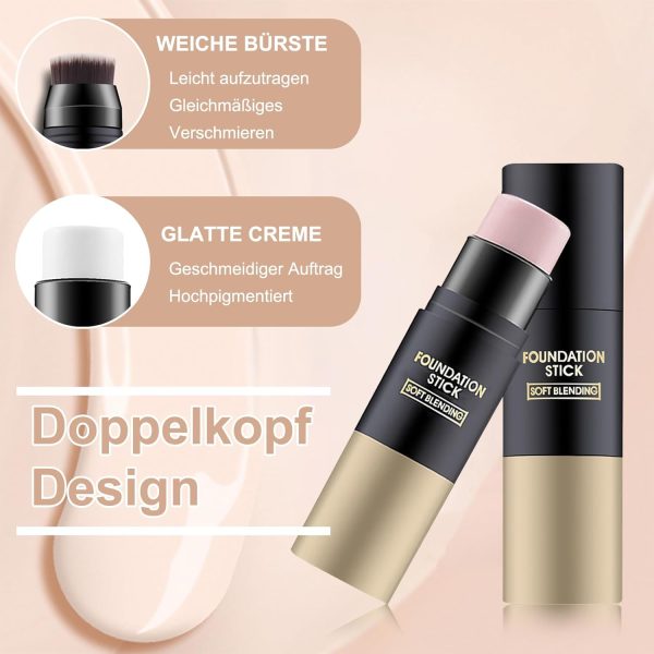 EONFAVE 3 Stück Foundation Make Up Stick, Doppelköpfig Abdeckung Und Highlight Primer Makeup Mit Bürste, Weiche Übergänge Foundation Stift Für Makelloses Gesichts-Make-Up, Gleichmäßiger Hautton 4