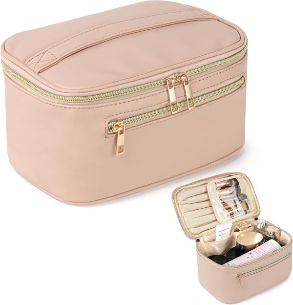 TAN.TOMI Kosmetiktasche Damen Kosmetikkoffer Schminktasche Schminkkoffer Damen mit Griff und Teiler Tragbare Kosmetik Organizer Tasche für Geeignet für Reisen Weggehen,Rosa 1