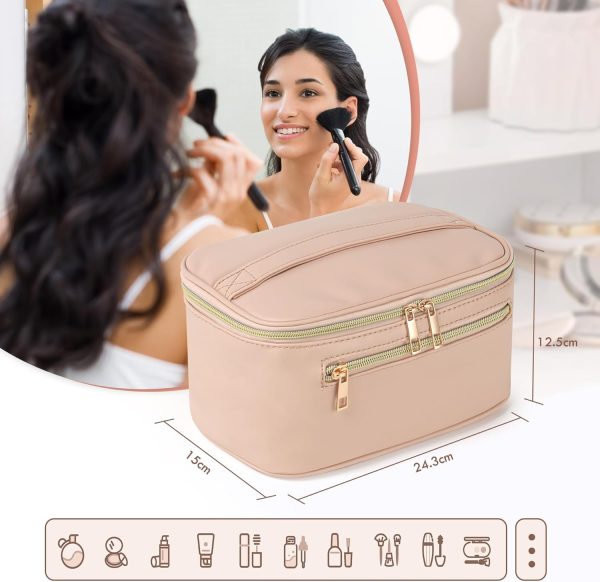 TAN.TOMI Kosmetiktasche Damen Kosmetikkoffer Schminktasche Schminkkoffer Damen mit Griff und Teiler Tragbare Kosmetik Organizer Tasche für Geeignet für Reisen Weggehen,Rosa 2