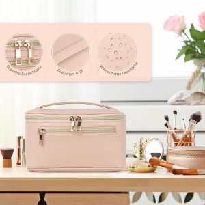 TAN.TOMI Kosmetiktasche Damen Kosmetikkoffer Schminktasche Schminkkoffer Damen mit Griff und Teiler Tragbare Kosmetik Organizer Tasche für Geeignet für Reisen Weggehen,Rosa 18