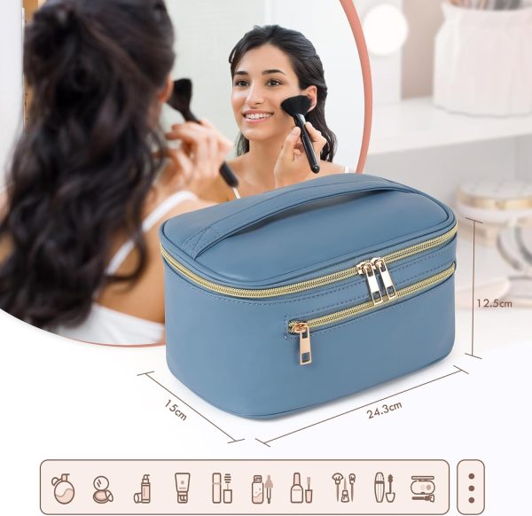 TAN.TOMI Kosmetiktasche Damen Kosmetikkoffer Schminktasche Schminkkoffer Damen mit Griff und Teiler Tragbare Kosmetik Organizer Tasche für Geeignet für Reisen Weggehen,Grau-Blau 2