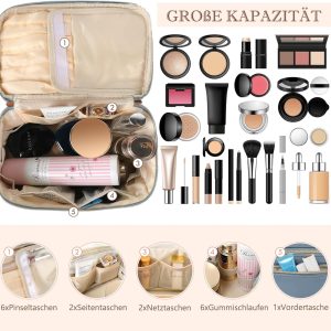 TAN.TOMI Kosmetiktasche Damen Kosmetikkoffer Schminktasche Schminkkoffer Damen mit Griff und Teiler Tragbare Kosmetik Organizer Tasche für Geeignet für Reisen Weggehen,Grau-Blau 11