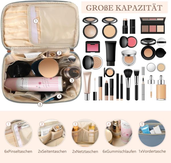 TAN.TOMI Kosmetiktasche Damen Kosmetikkoffer Schminktasche Schminkkoffer Damen mit Griff und Teiler Tragbare Kosmetik Organizer Tasche für Geeignet für Reisen Weggehen,Grau-Blau 3