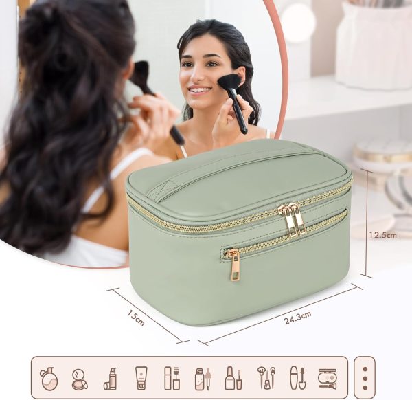 TAN.TOMI Kosmetiktasche Damen Kosmetikkoffer Schminktasche Schminkkoffer Damen mit Griff und Teiler Tragbare Kosmetik Organizer Tasche für Geeignet für Reisen Weggehen,Grün 2