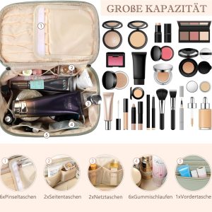 TAN.TOMI Kosmetiktasche Damen Kosmetikkoffer Schminktasche Schminkkoffer Damen mit Griff und Teiler Tragbare Kosmetik Organizer Tasche für Geeignet für Reisen Weggehen,Grün 12