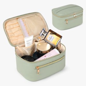 TAN.TOMI Kosmetiktasche Damen Kosmetikkoffer Schminktasche Schminkkoffer Damen mit Griff und Teiler Tragbare Kosmetik Organizer Tasche für Geeignet für Reisen Weggehen,Grün 22