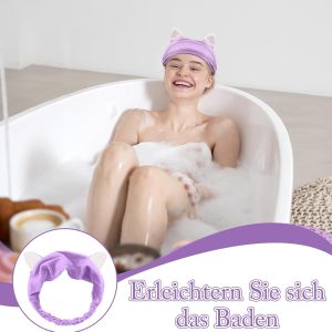 Scetter 11 Stück Makeup Haarband und 5 Stück Kosmetik Pinsel,Katze Ohren Stirnband mit Silikonpinsel Set,Frauen Coral Fleece Elastisches Haarbänder,Skincare Headband für Gesichtsmaske 12