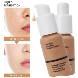 Vabrloy 2 Stück Foundation,Flüssige Foundation langanhaltende,Coverage Foundation mattierend,Matte Oil Control Concealer Make-up flüssig, 2 x 30ml(103# Warm Peach) 10