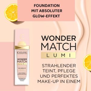 Eveline Cosmetics Wonder Match Illuminierende Foundation mit Vitamin C & Hyaluronsäure - Feuchtigkeitsspendende, glättende und Anti-Aging Formel mit SPF 20 - Vegan, in 4 Nuancen erhältlich 12