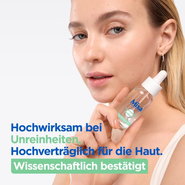 Mixa Anti-Unreinheiten Serum, Für zu Akne neigende und sensible Haut, Mit Salicylsäure, Squalan und Niacinamid, Geeignet für Gesicht & Hals, Hypoallergen, 30 ml 2