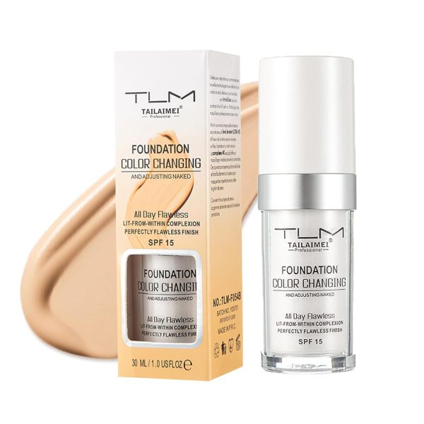 Foundation Color Changing, SPF 15 Ganztägige Flawless Concealer Foundation Make-up, Beathable & Light Liquid Foundation Make-up,Waterproof White Foundation,Farbwechselnde Foundation für Alle Hauttöne 1