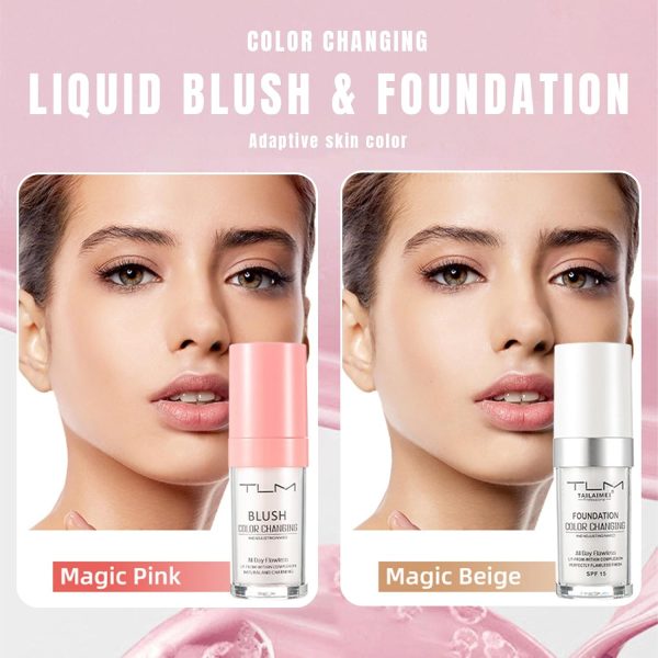 Foundation Color Changing, Rouge Und Natürlich Farbwechselnde Foundation Make Up, Ganztägig Feuchtigkeitsspendender Concealer Einstellbar Liquid Foundation Und Rouge, Makellose, Leichtgewicht, SPF15 2