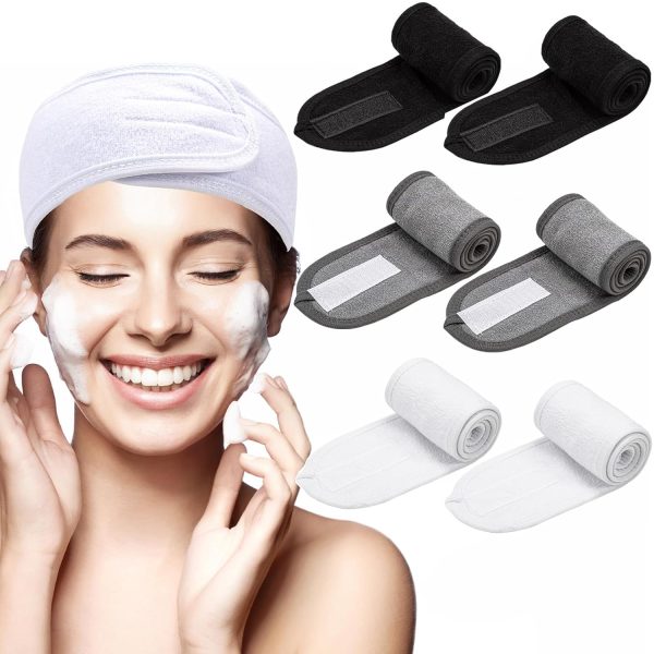 6 Stück Kosmetik Haarband, Spa Kosmetik Stirnband Haarschutzband mit Klettverschluss für Make Up Sport Yoga kosmetische Behandlungen 1