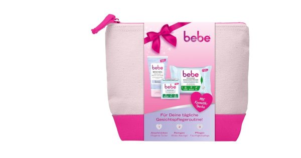 bebe Skincare Set, Pflegende Abschminktücher (25 Tücher), Waschgel (150 ml), Gesichtscreme (50 ml) & Kosmetiktasche, ideal für die tägliche Gesichtspflege & als Geschenkset 1