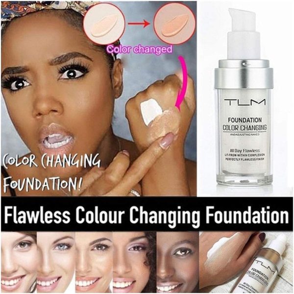 Colour Changing Foundation, Full Coverage Liquid Foundation, Long-Lasting Waterproof Makeup Base Concealer, Lightweight & Hydrating for All Skin Tones 30ml 2