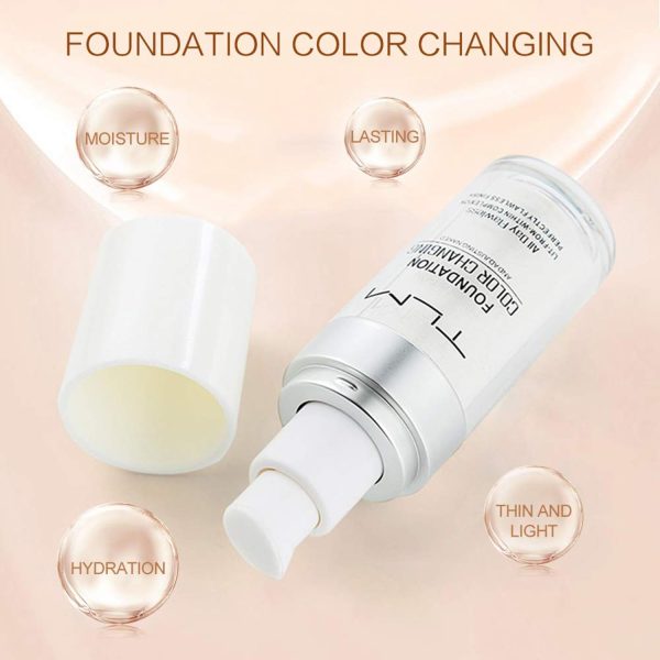 Colour Changing Foundation, Full Coverage Liquid Foundation, Long-Lasting Waterproof Makeup Base Concealer, Lightweight & Hydrating for All Skin Tones 30ml 4