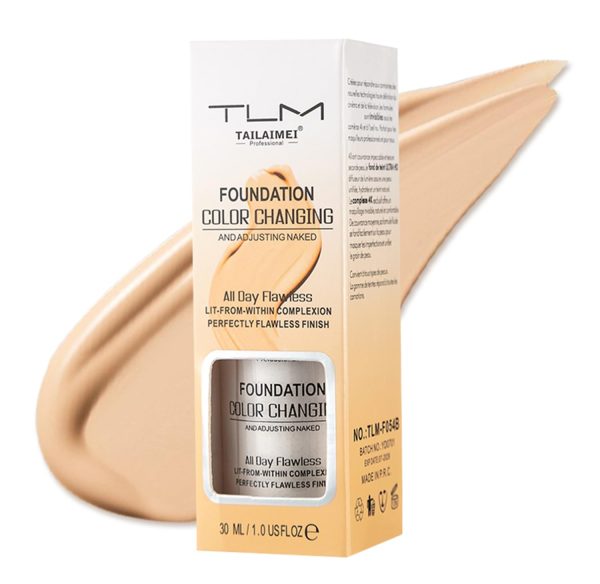 Colour Changing Foundation, Full Coverage Liquid Foundation, Long-Lasting Waterproof Makeup Base Concealer, Lightweight & Hydrating for All Skin Tones 30ml 7