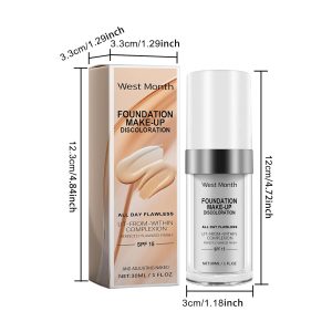 Farbwechselnde Foundation, SPF 15 Feuchtigkeitsspendend Ölkontrollierend Flüssig Foundation Lang Anhaltend Concealer Make Up, Gleichmäßiger Hautton, Leicht Und Atmungsaktiv, Den Ganzen Tag Makellos 24