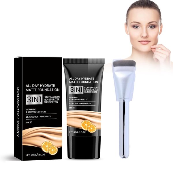 Matte Foundation Flüssig, Feuchtigkeitsspendende Foundation, Mit Einem Foundationpinsel, Langlebige Gesichts Foundation, Full Coverage Foundation, Natürlich Helles Und Aufhellendes Gesicht, 30 Ml 1