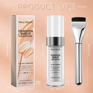 Farbwechselnde Foundation | 2 * 30ml Color Changing Foundation| Concealer Foundation Feuchtigkeitsspendende Natürliche Langanhaltende Feuchtigkeitsspendende Makeup Foundation+1 Kosmetikpinsel 18