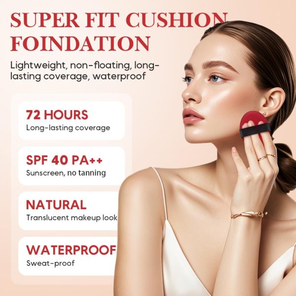 Cushion Foundation, 2025 Neu Foundation Cover Concealer, 18g Luftkissen CC Creme Liquid Foundation Feuchtigkeitsspendende Aufhellende Gleichmäßiger Hautton Cushion Foundation CC Cream (02# Ivory) 3